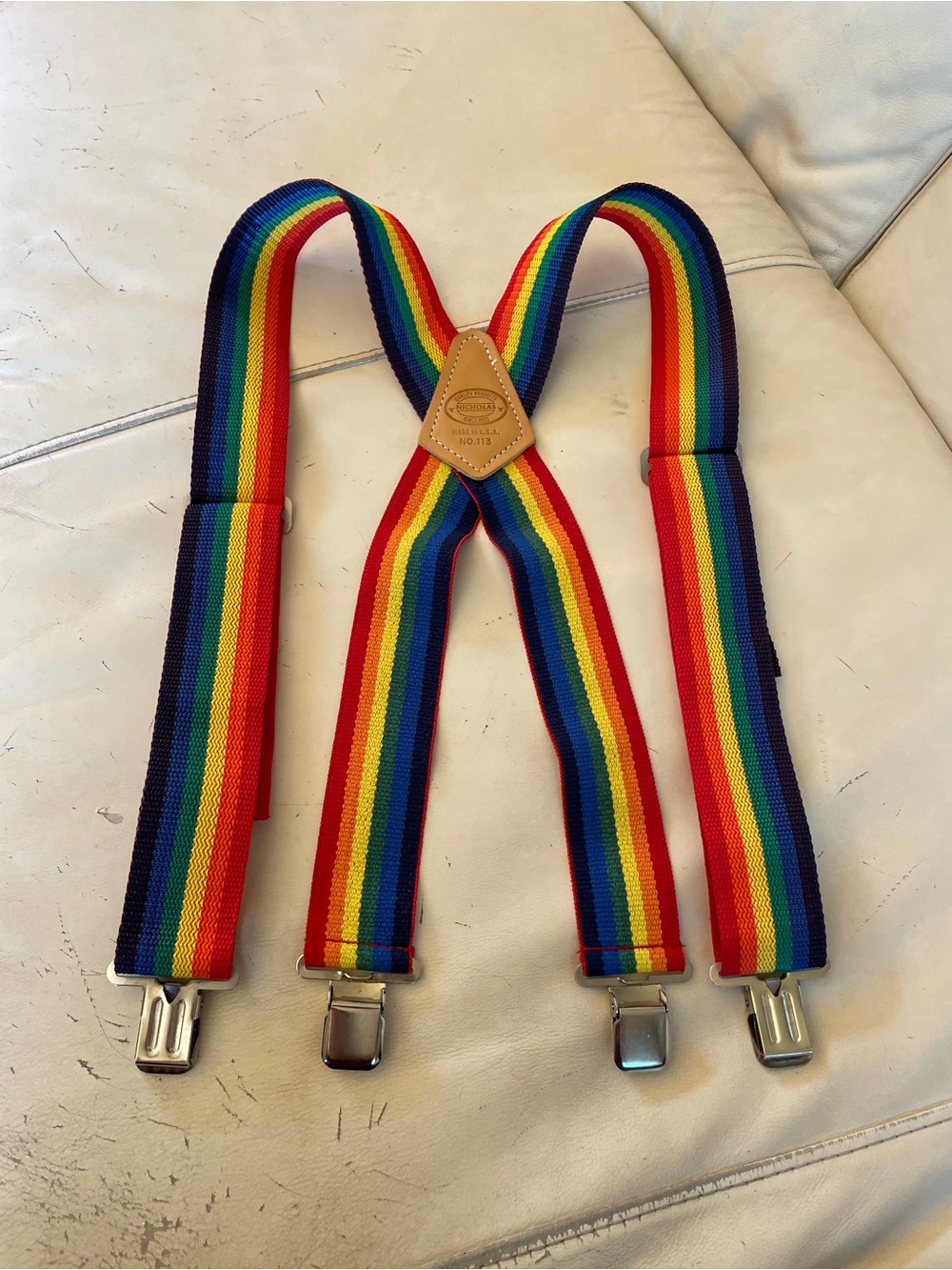 🏳️‍🌈 NICHOLAS Rainbow Stripe Suspenders with Leather Patch - The ORIGINAL! 🇺🇸